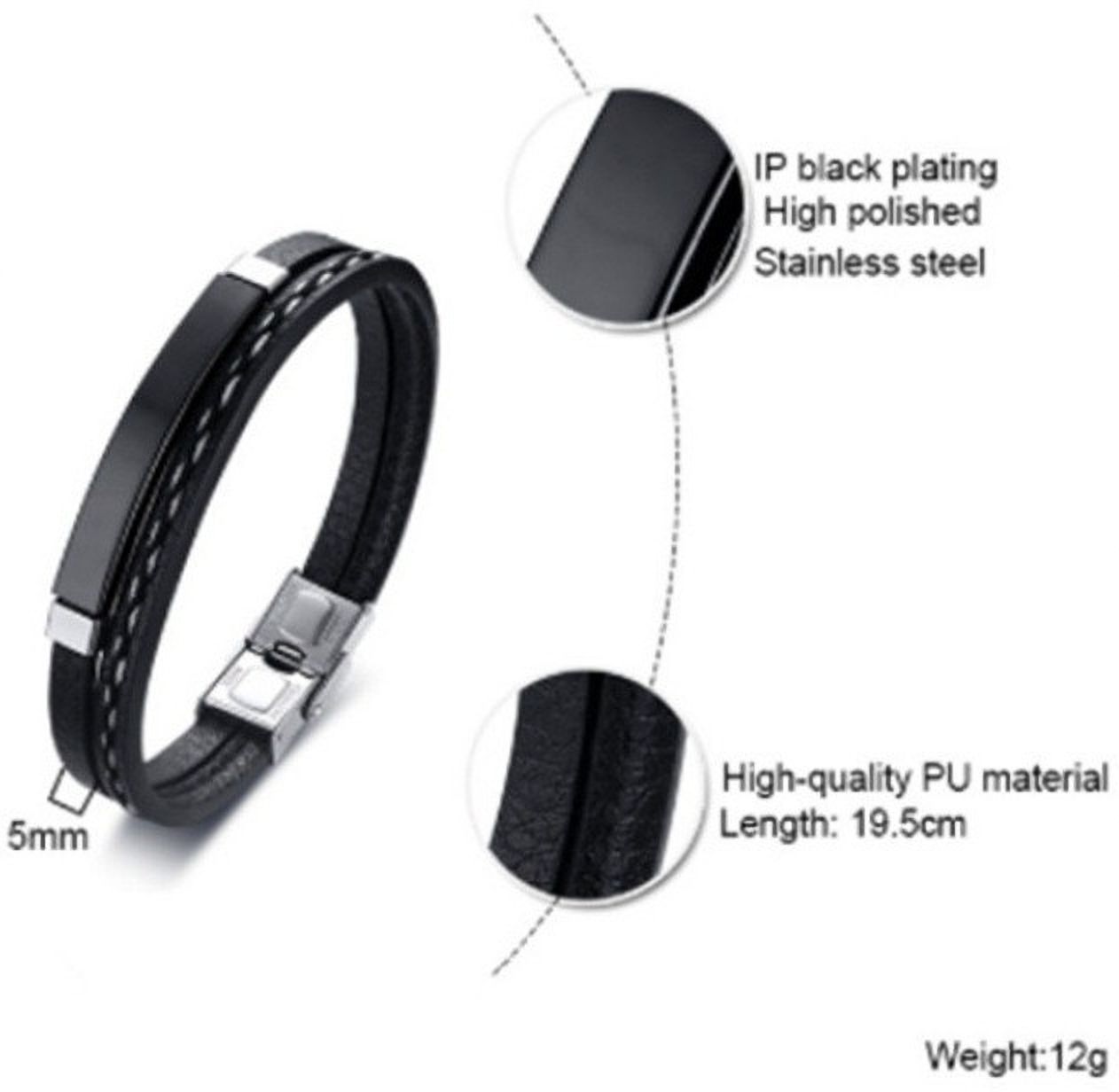 MYKI Casual Leather Bracelet (MKMBR153BLACK)