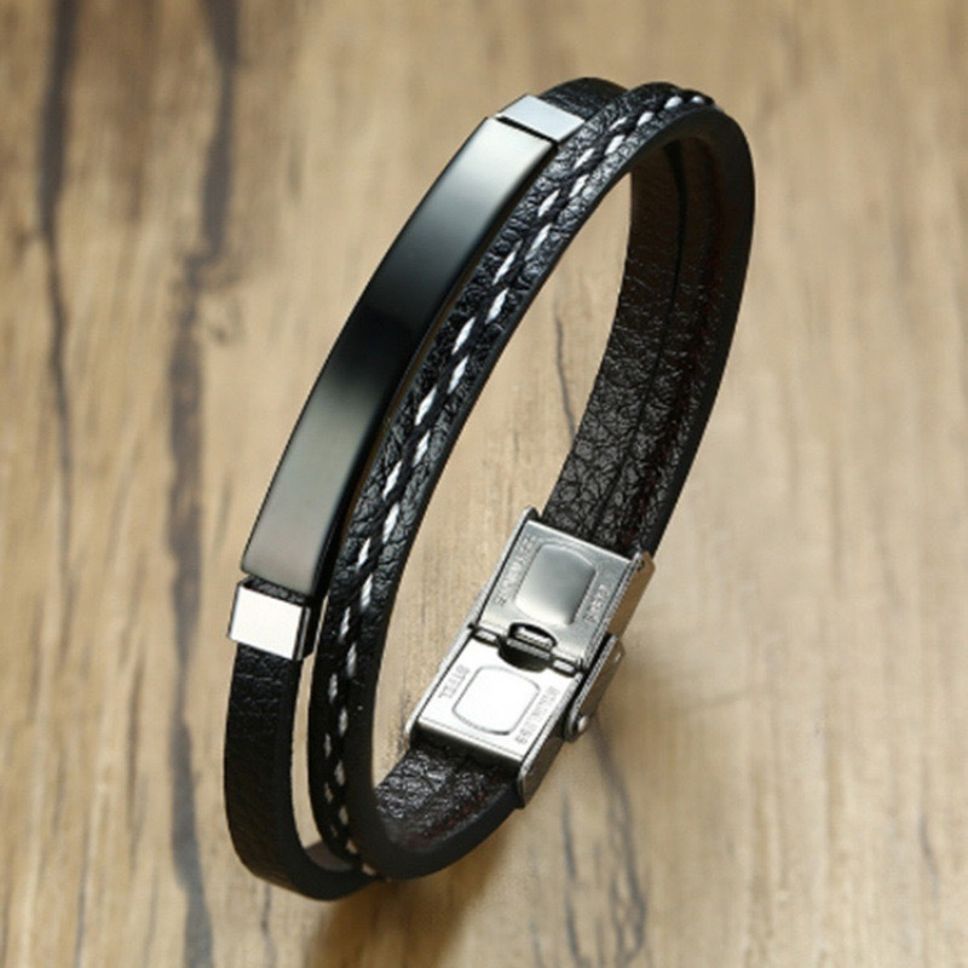 MYKI Casual Leather Bracelet (MKMBR153BLACK)