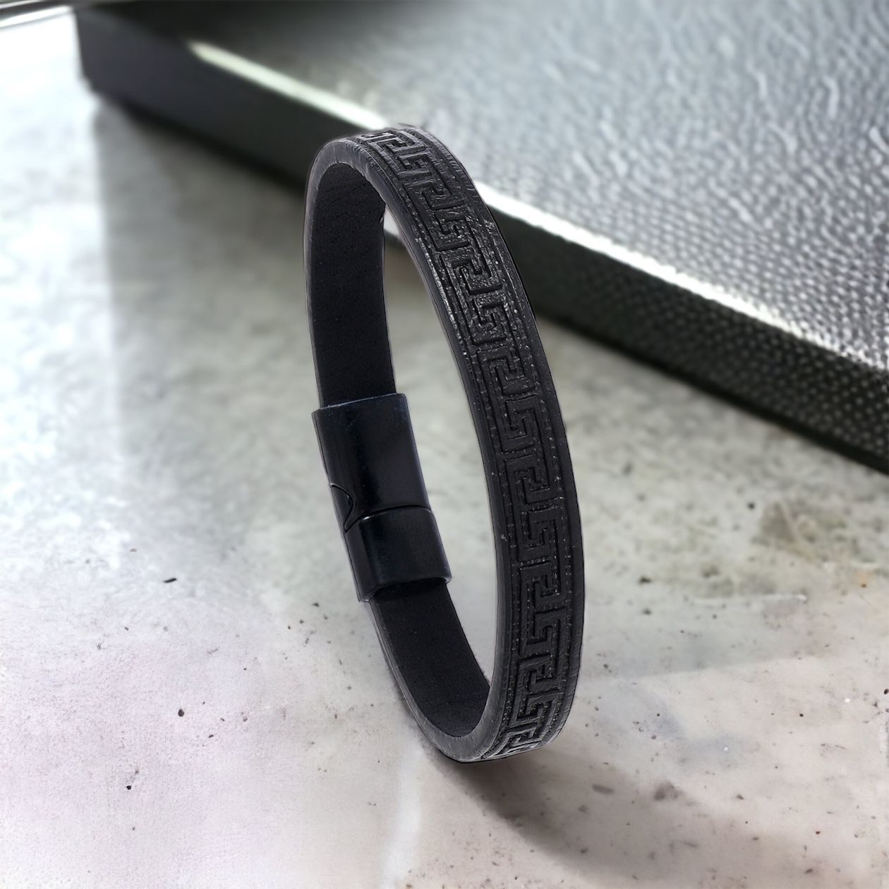 MYKI Dazzling Greek Style Leather Bracelet (MKMBR157BLACK)