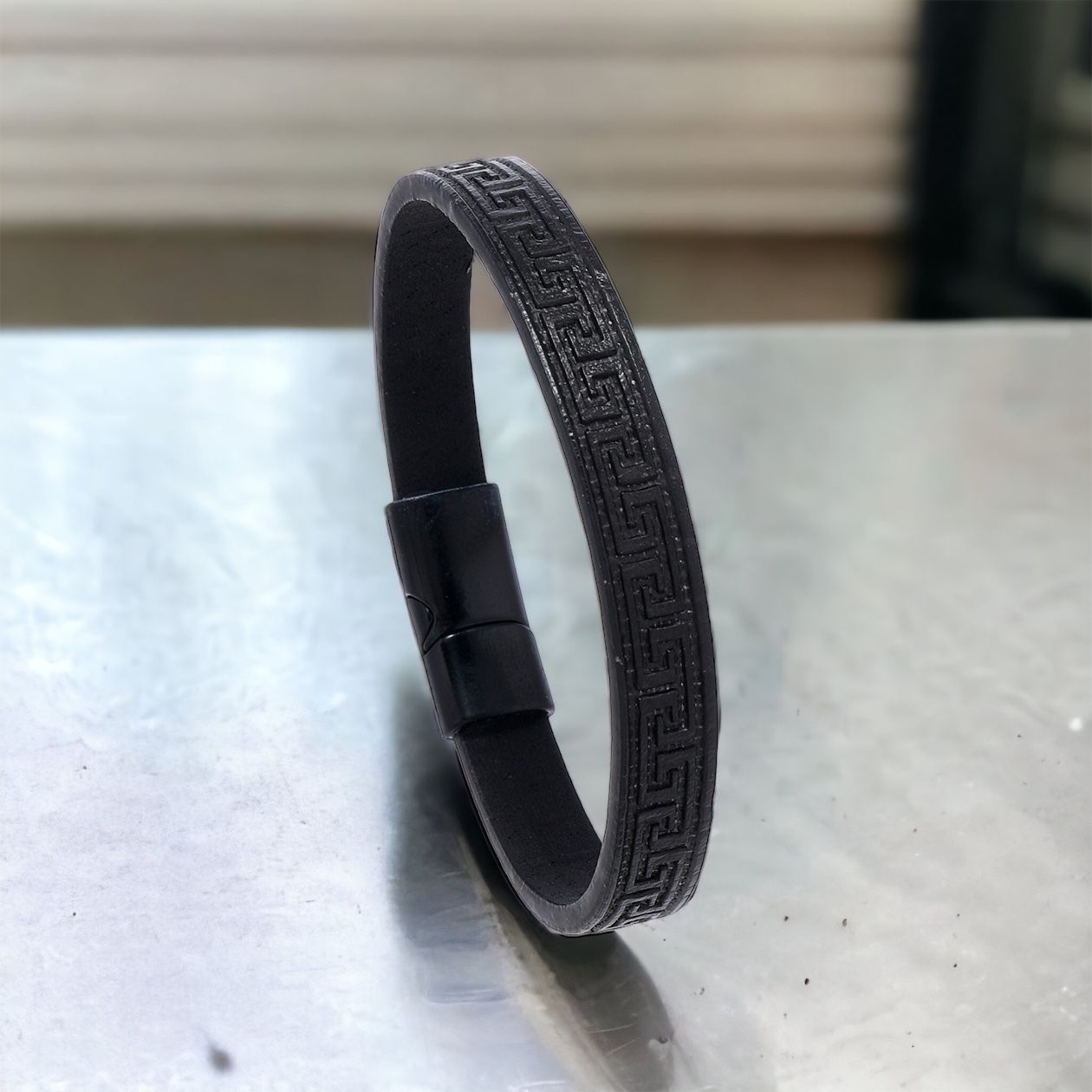 MYKI Dazzling Greek Style Leather Bracelet (MKMBR157BLACK)