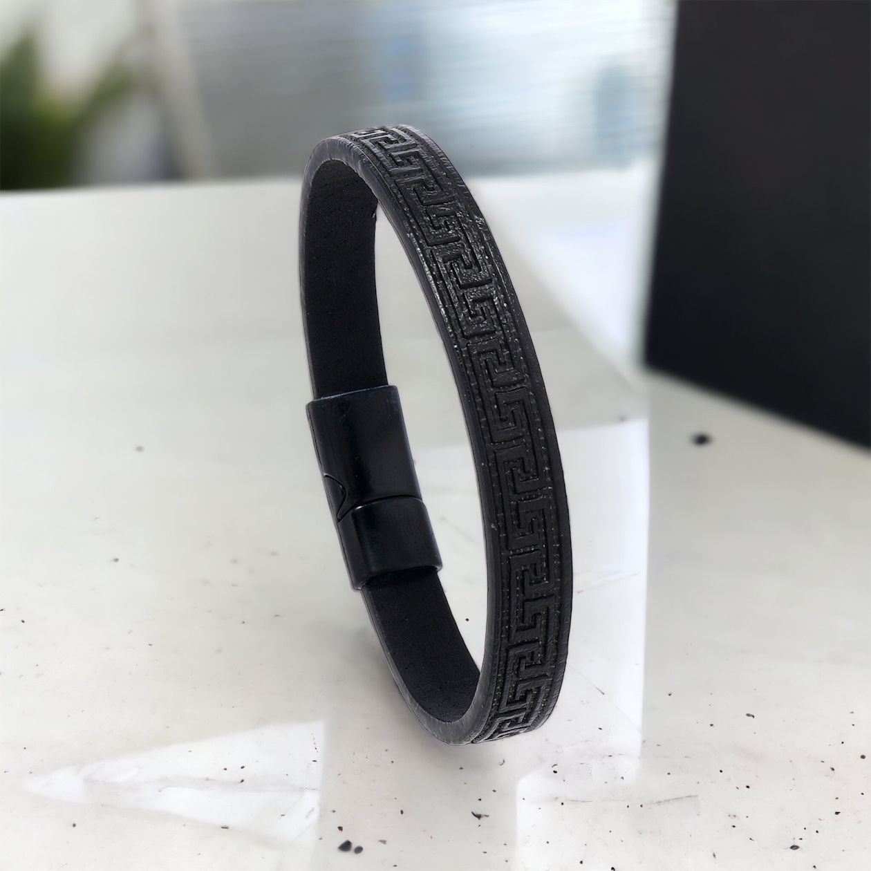 MYKI Dazzling Greek Style Leather Bracelet (MKMBR157BLACK)