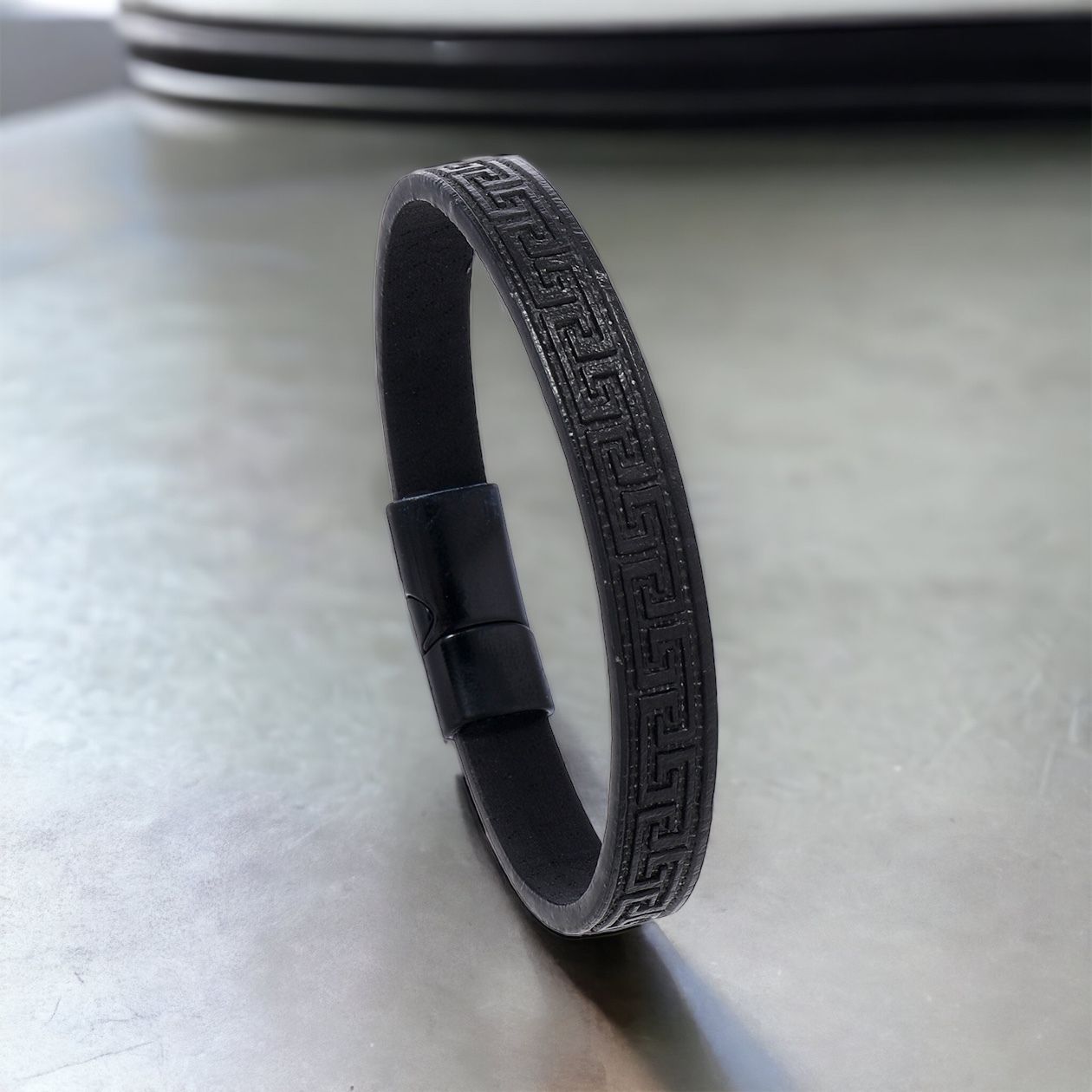 MYKI Dazzling Greek Style Leather Bracelet (MKMBR157BLACK)