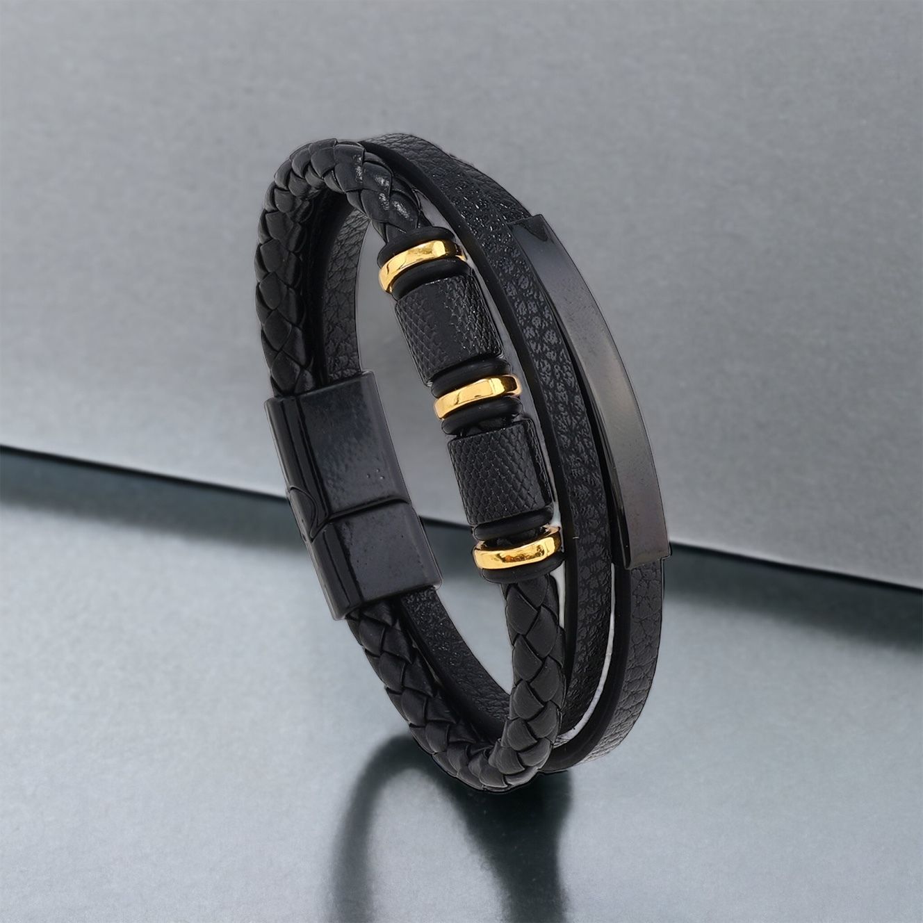 MYKI Stunning Multi Strand Leather Bracelet For Women & Girls (MKMBR158BLACK)