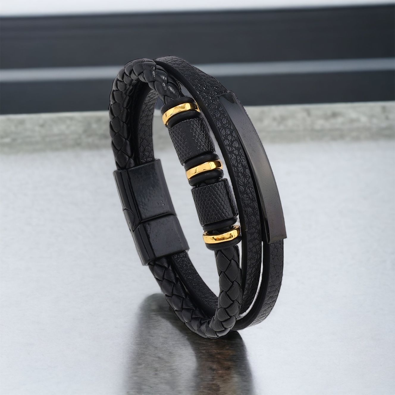 MYKI Stunning Multi Strand Leather Bracelet For Women & Girls (MKMBR158BLACK)
