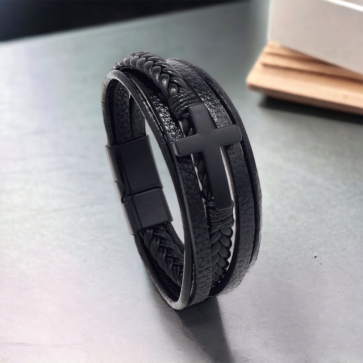 MYKI Beautiful Cross Multi Strand Leather Bracelet For Women & Girls (MKMBR159BLACK)