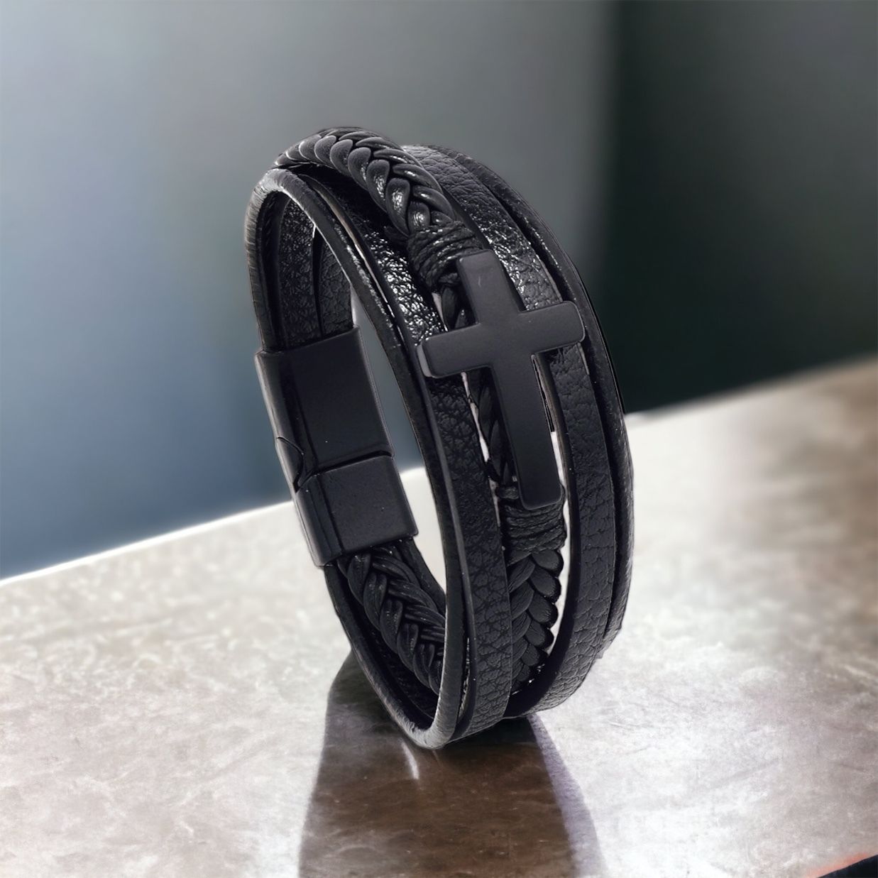 MYKI Beautiful Cross Multi Strand Leather Bracelet For Women & Girls (MKMBR159BLACK)