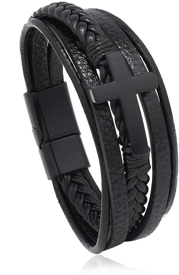 MYKI Beautiful Cross Multi Strand Leather Bracelet For Women & Girls (MKMBR159BLACK)