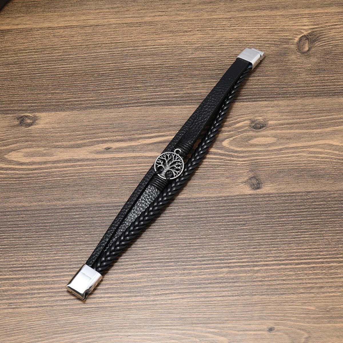 MYKI Multi Layered Life of Tree Leather Bracelet For Mens (MKMBR164BLACK)