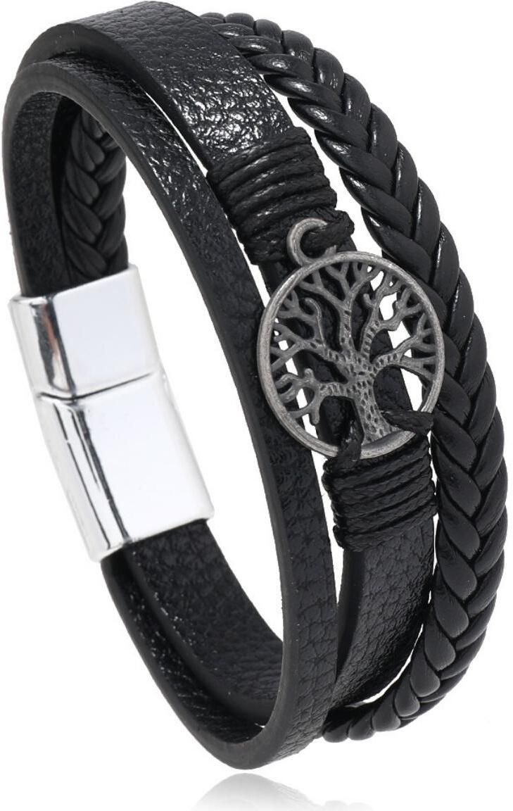 MYKI Multi Layered Life of Tree Leather Bracelet For Mens (MKMBR164BLACK)