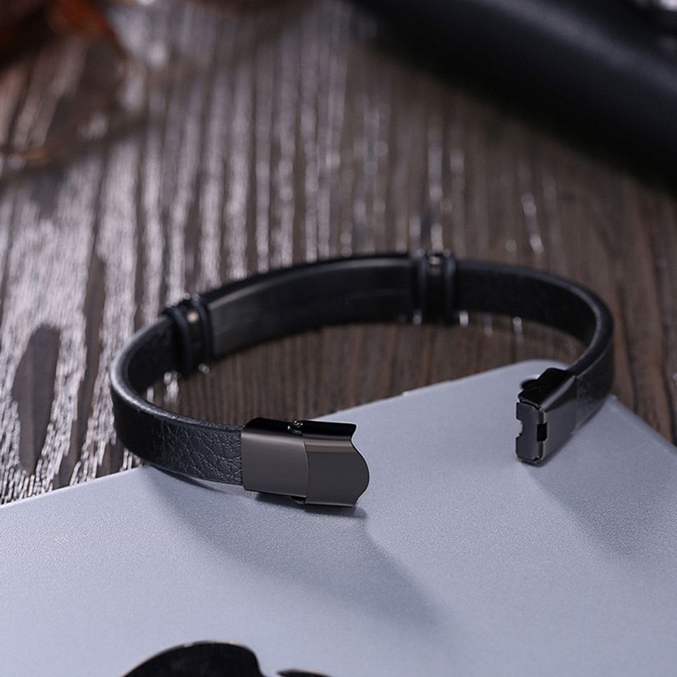 MYKI Smart Casual Full Black Leather Bracelet For Men & Boys For Daily / Party / Gym Wear (MKMBR172)