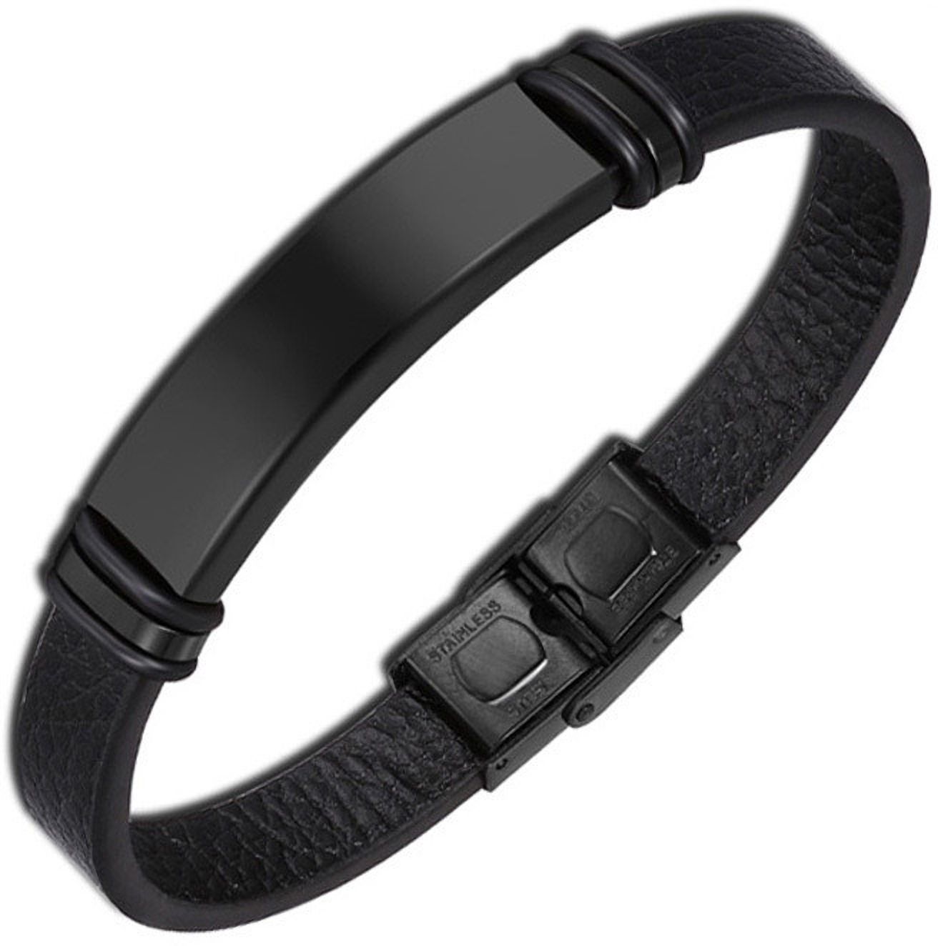 MYKI Smart Casual Full Black Leather Bracelet For Men & Boys For Daily / Party / Gym Wear (MKMBR172)