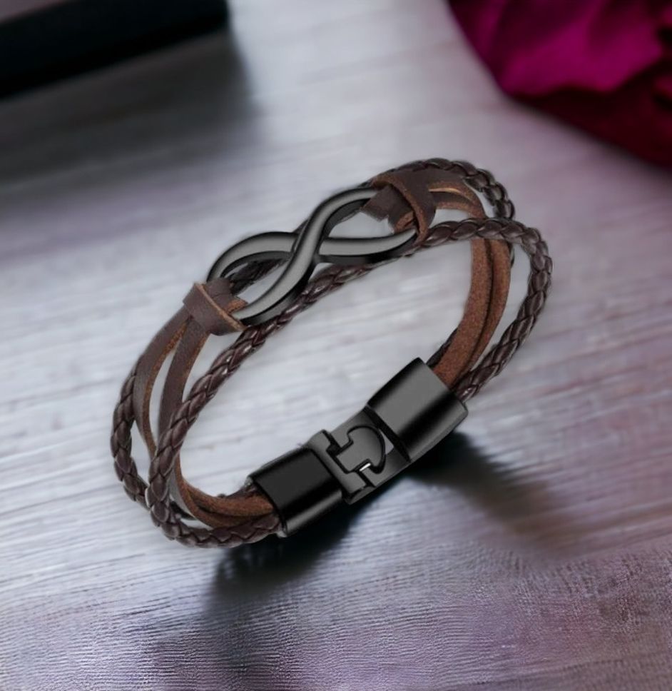 MYKI Infinity Leather Bracelet for Men & Boys (MKMBR132-BROWN-D)