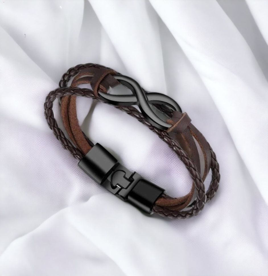 MYKI Infinity Leather Bracelet for Men & Boys (MKMBR132-BROWN-D)