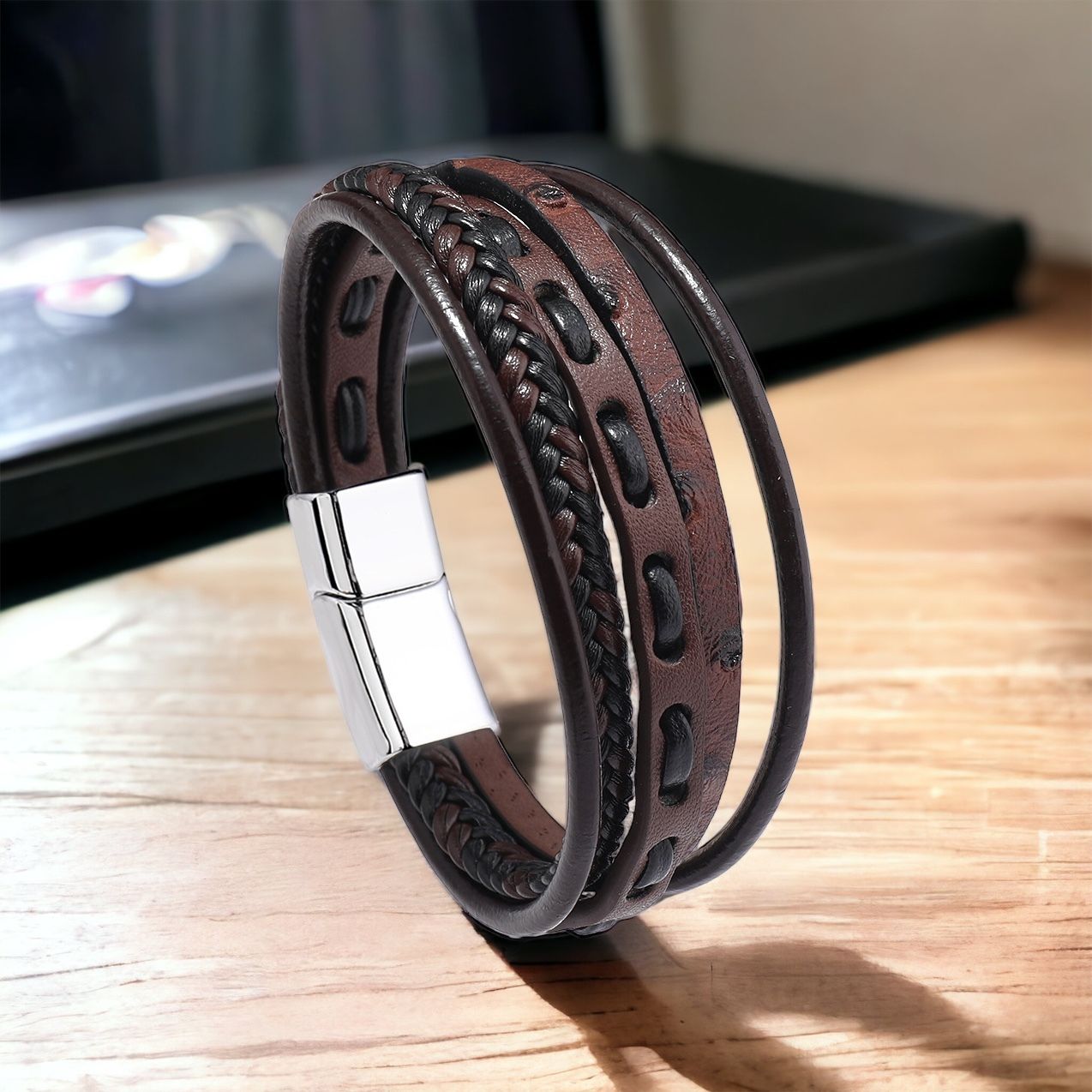 MYKI Dazzling Multi Layered Leather Bracelet (MKMBR156)
