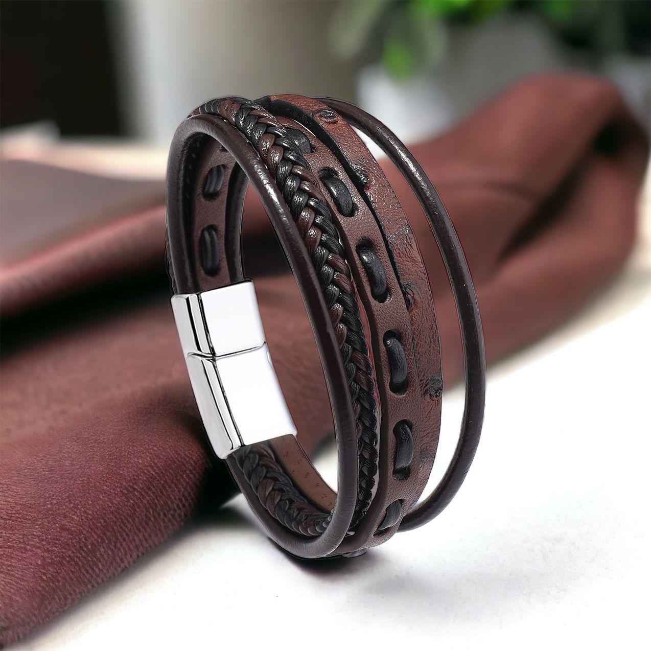 MYKI Dazzling Multi Layered Leather Bracelet (MKMBR156)