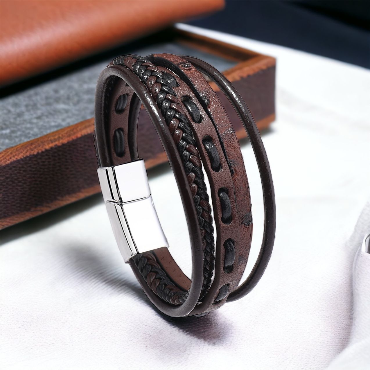 MYKI Dazzling Multi Layered Leather Bracelet (MKMBR156)