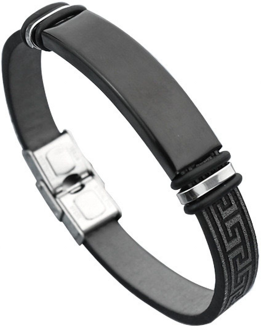MYKI Smart Casual Designer Leather Bracelet For Men & Boys For Daily / Party / Gym Wear (BLACK) (MKMBR168)