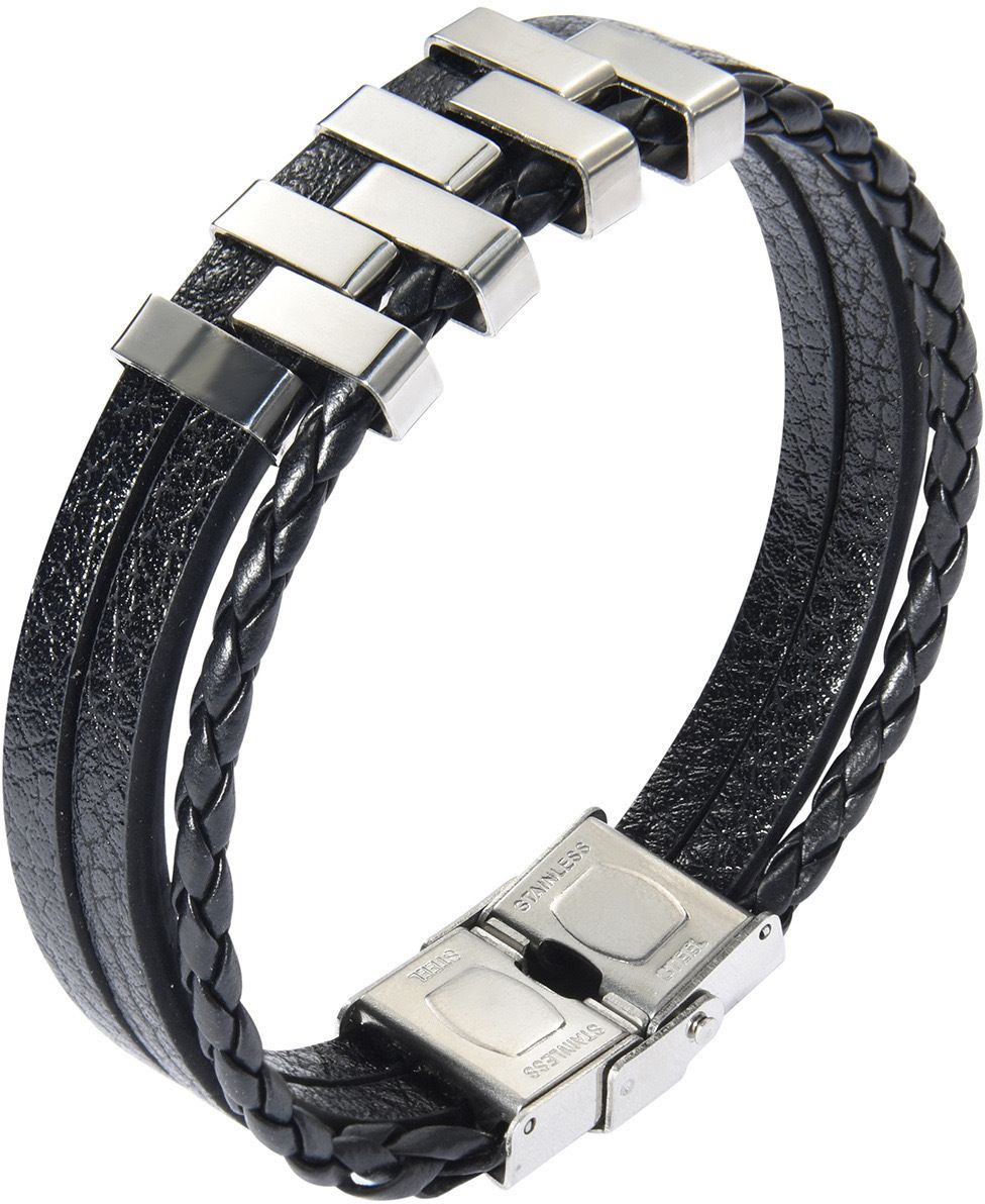 MYKI Smart Casual Leather ZigZag Bracelet For Men & Boys For Daily / Party / Gym Wear (BLACK) (MKMBR169)