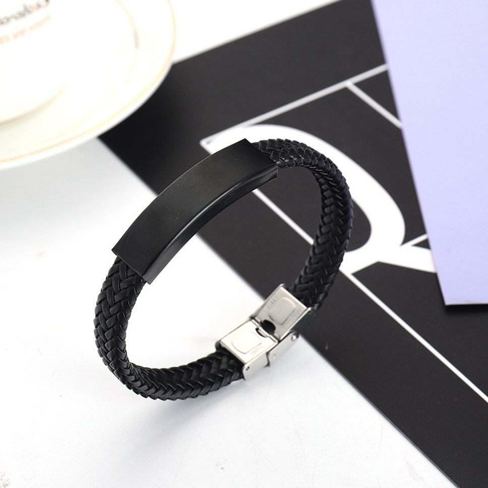 MYKI Smart Casual Braid Style Leather Bracelet For Men & Boys For Daily / Party / Gym Wear (BLACK) (MKMBR170)