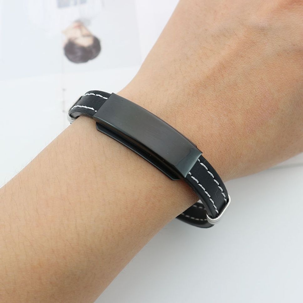 MYKI Smart Casual Basic Leather Bracelet For Men & Boys For Daily / Party / Gym Wear (BLACK) (MKMBR174)
