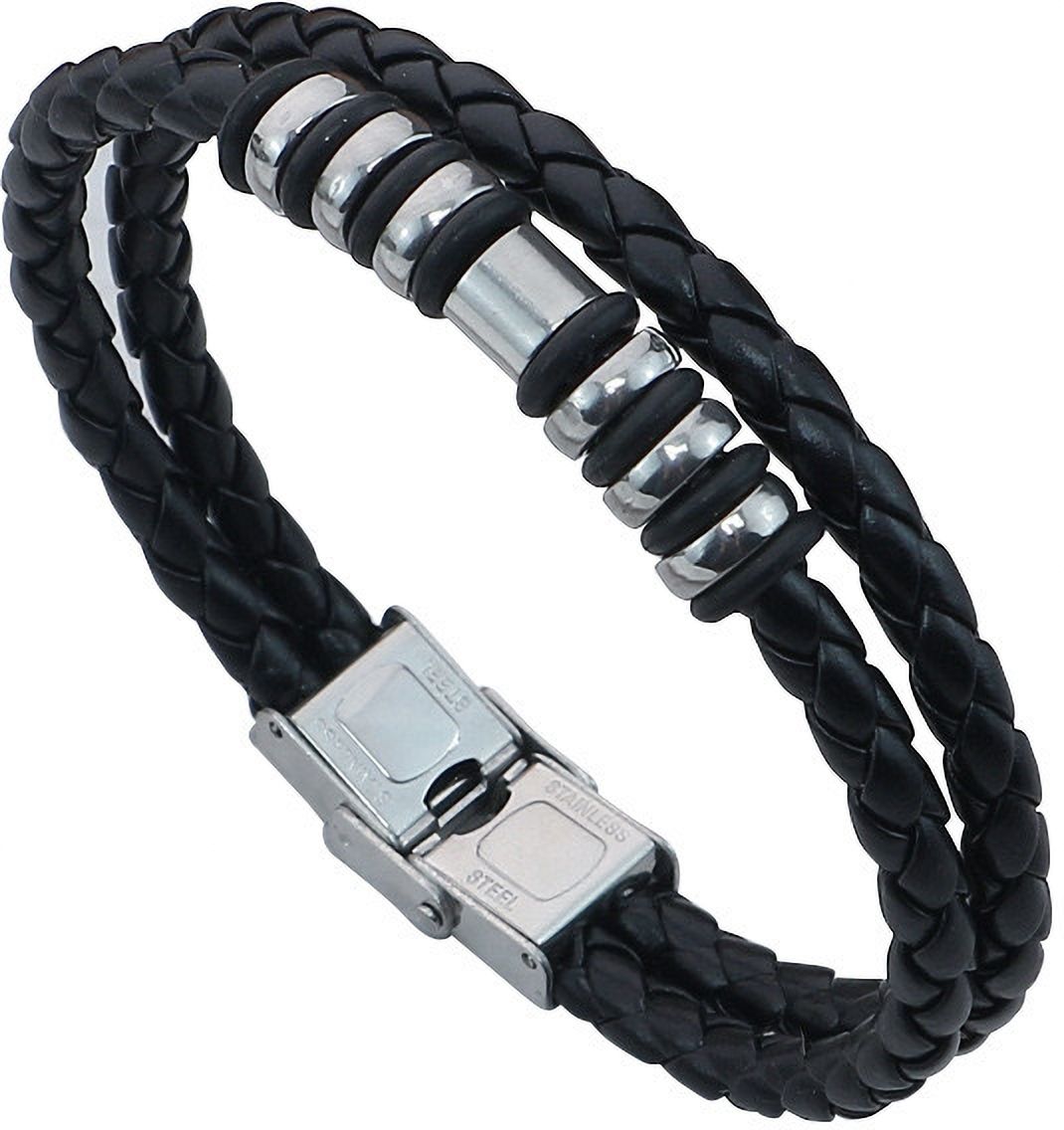 MYKI Smart Casual Beaded Leather Bracelet For Men & Boys For Daily / Party / Gym Wear (BLACK) (MKMBR175)
