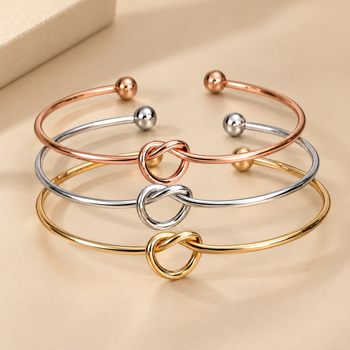 MYKI Finest Plain Love Knot Bracelet Stack (MKBRAD262-MKBRAD195G-MKBRAD195RG-MKBRAD195S)