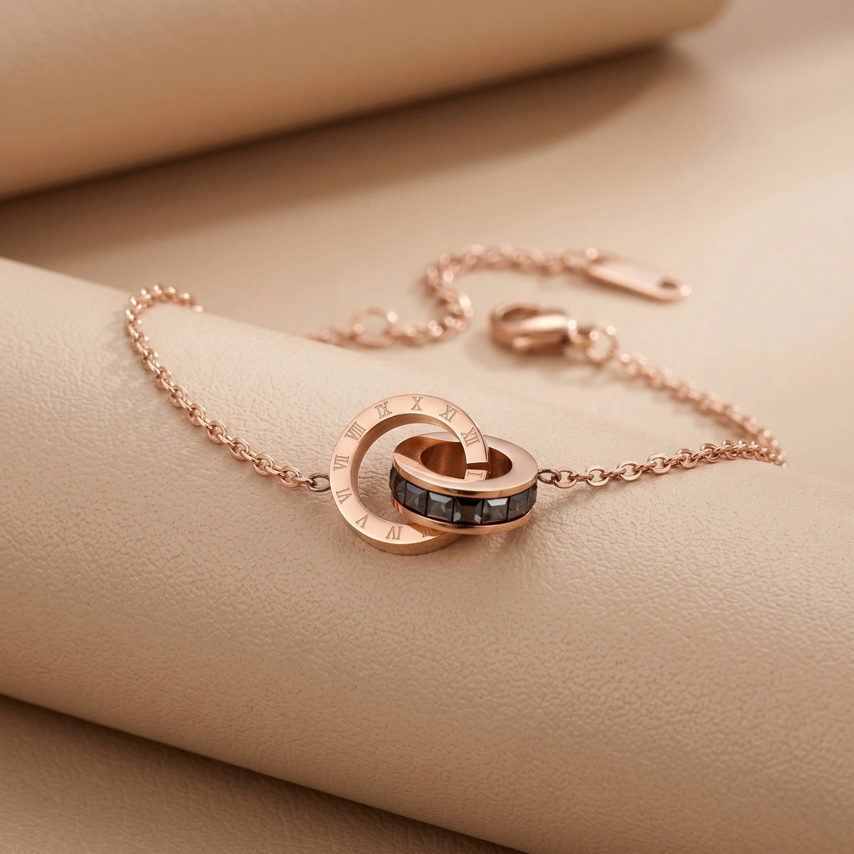 MYKI Eternity Rose Gold plated Loose Bracelet (MKBRAD274RG-BLACK)