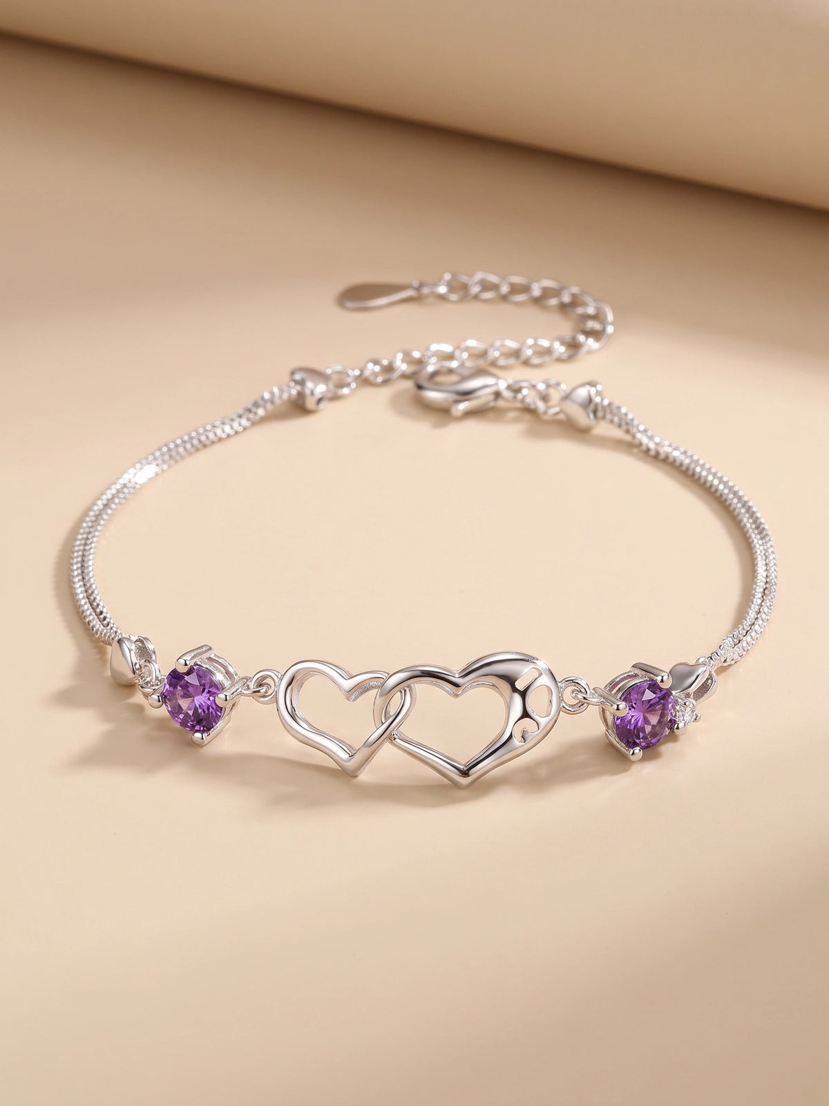 MYKI Dazzling Double Heart Cubic Zircon Bracelet(RoseGold) (MKBRAD331P)