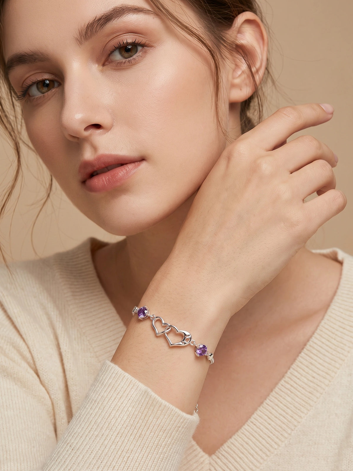 MYKI Dazzling Double Heart Cubic Zircon Bracelet(RoseGold) (MKBRAD331P)
