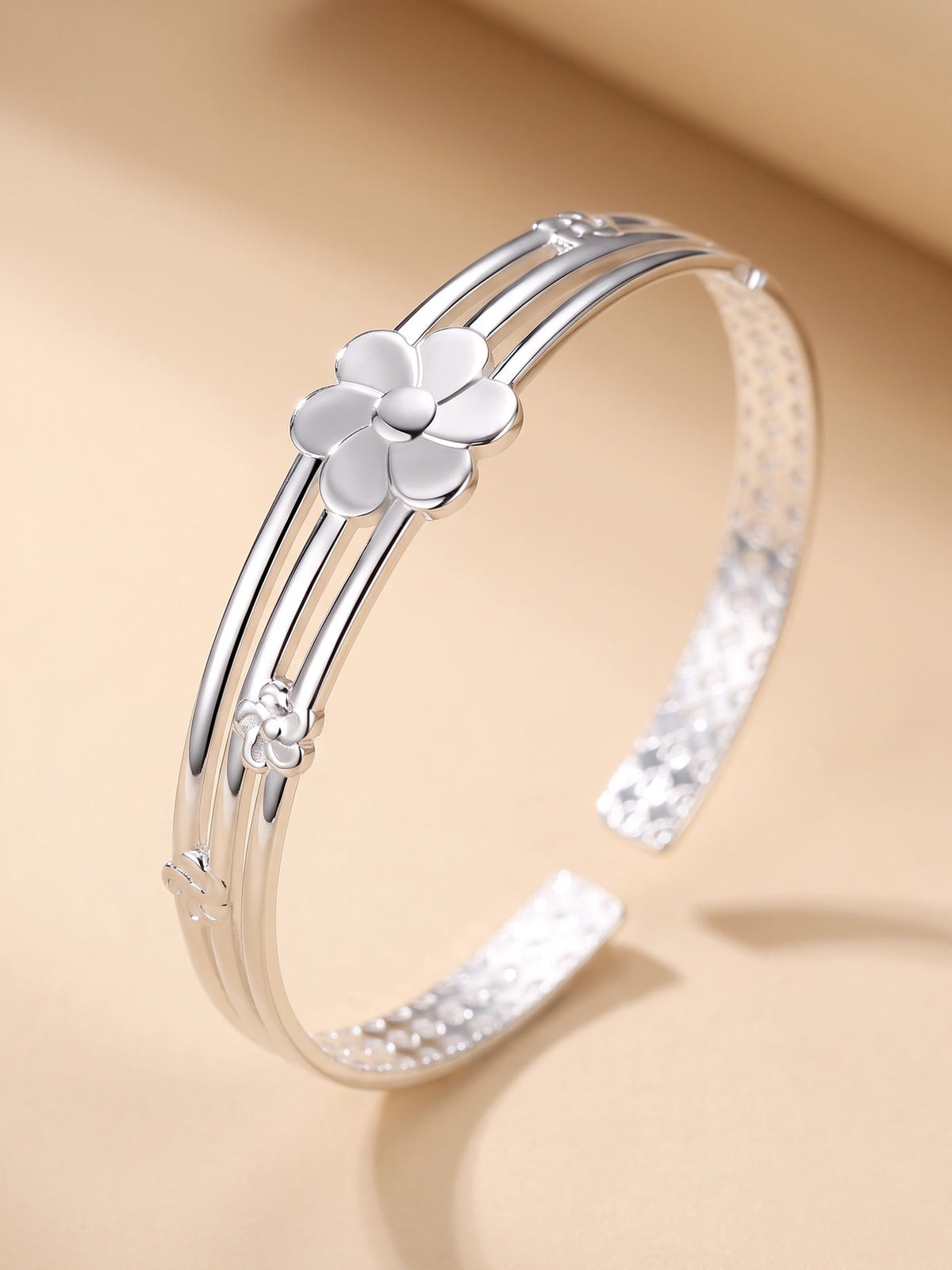 MYKI Simple Flower Sterling Silver kada Bracelet (MKBRAD343S)