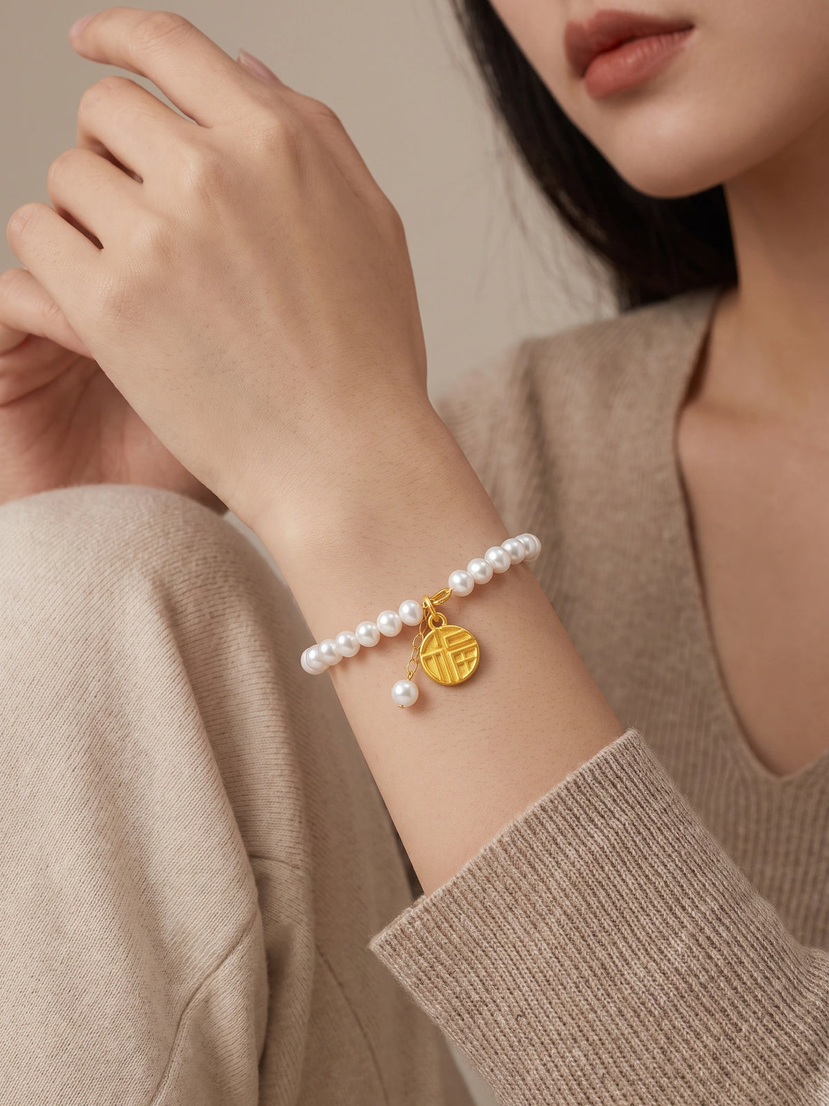 MYKI Minimal Pearl Coin Bracelet (MKBRAD354G)