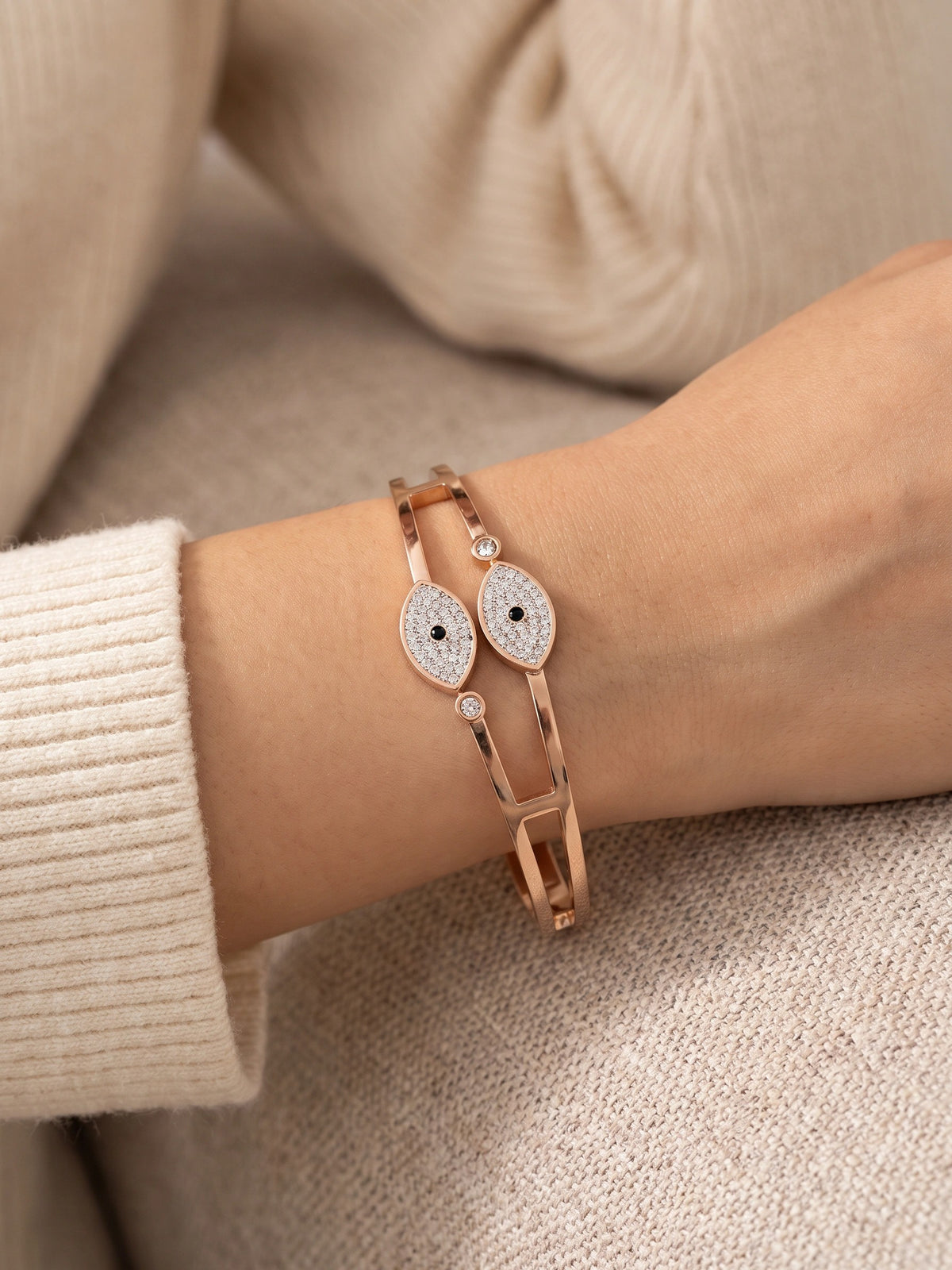 MYKI Evil Eye Rosegold plated Kada Bracelet (MKBRAD404RG)