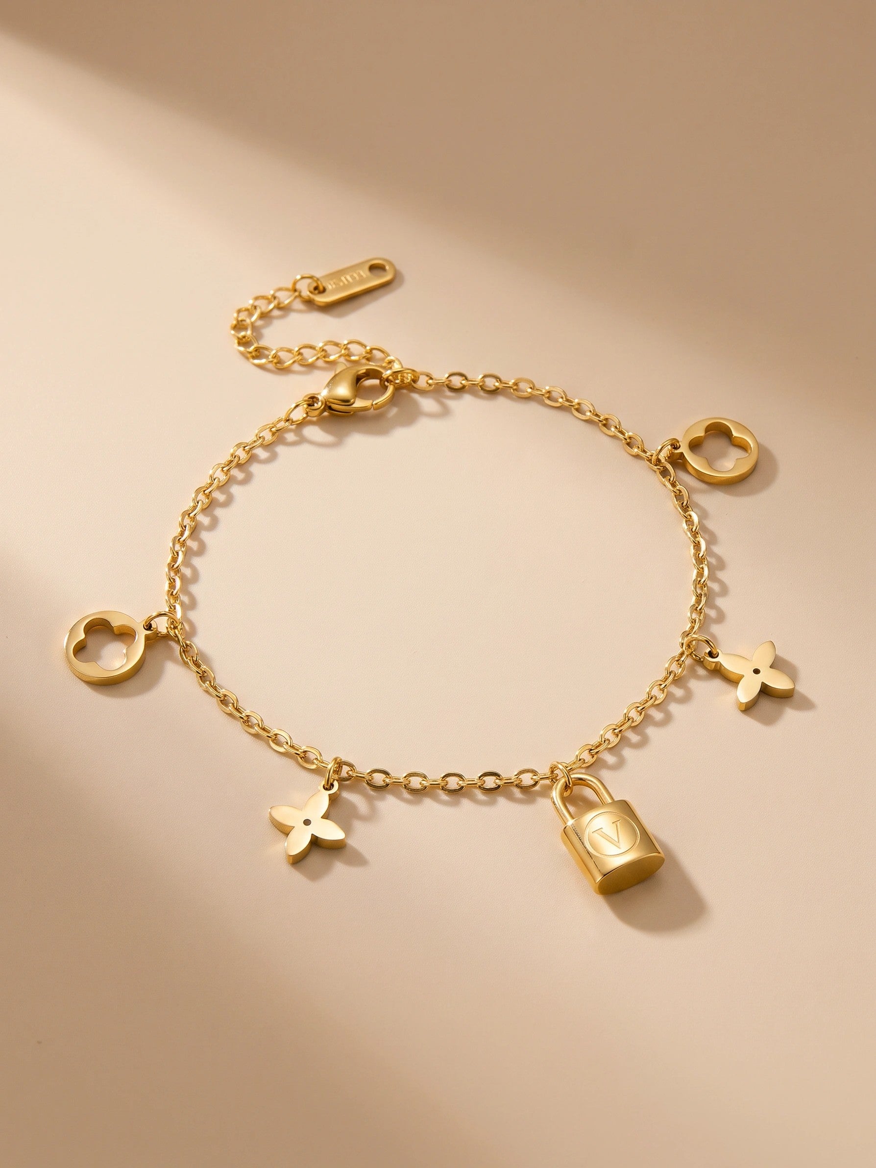 MYKI Cute Flower & Lock Charm Bracelet (MKBRAD495G)