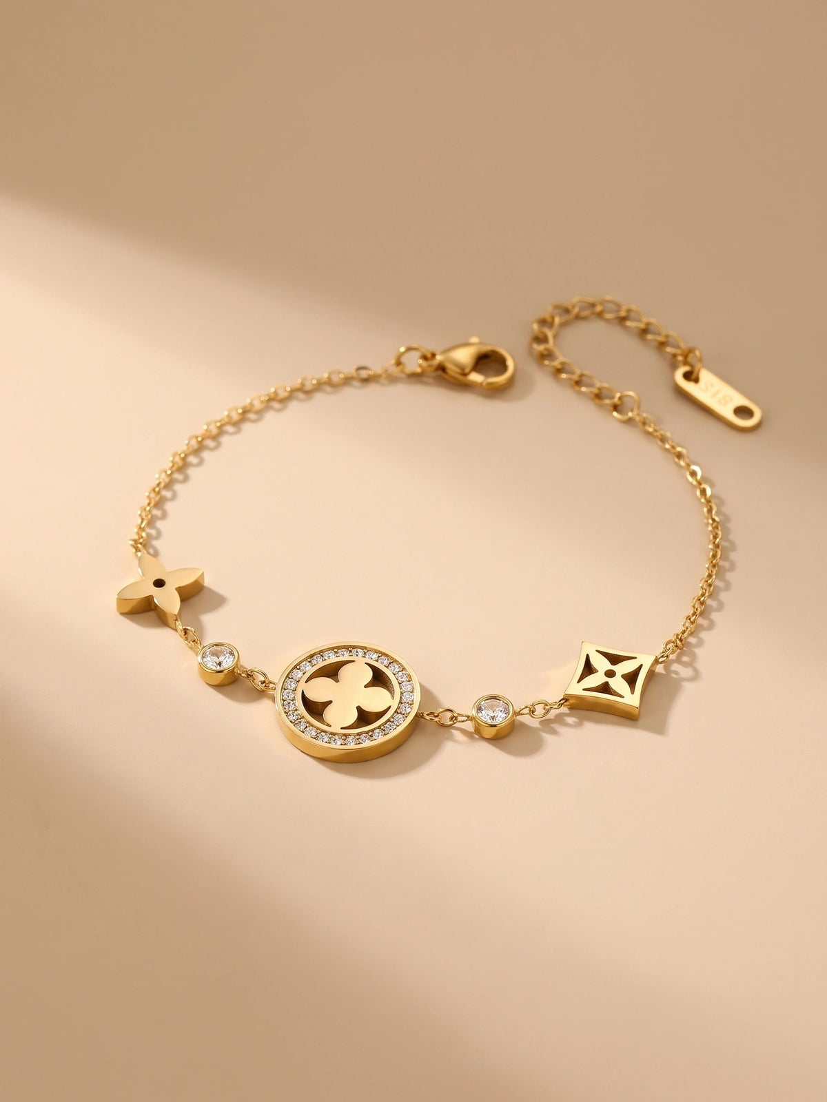 MYKI Sweet Floral Diamond Charm Bracelet (MKBRAD496G)