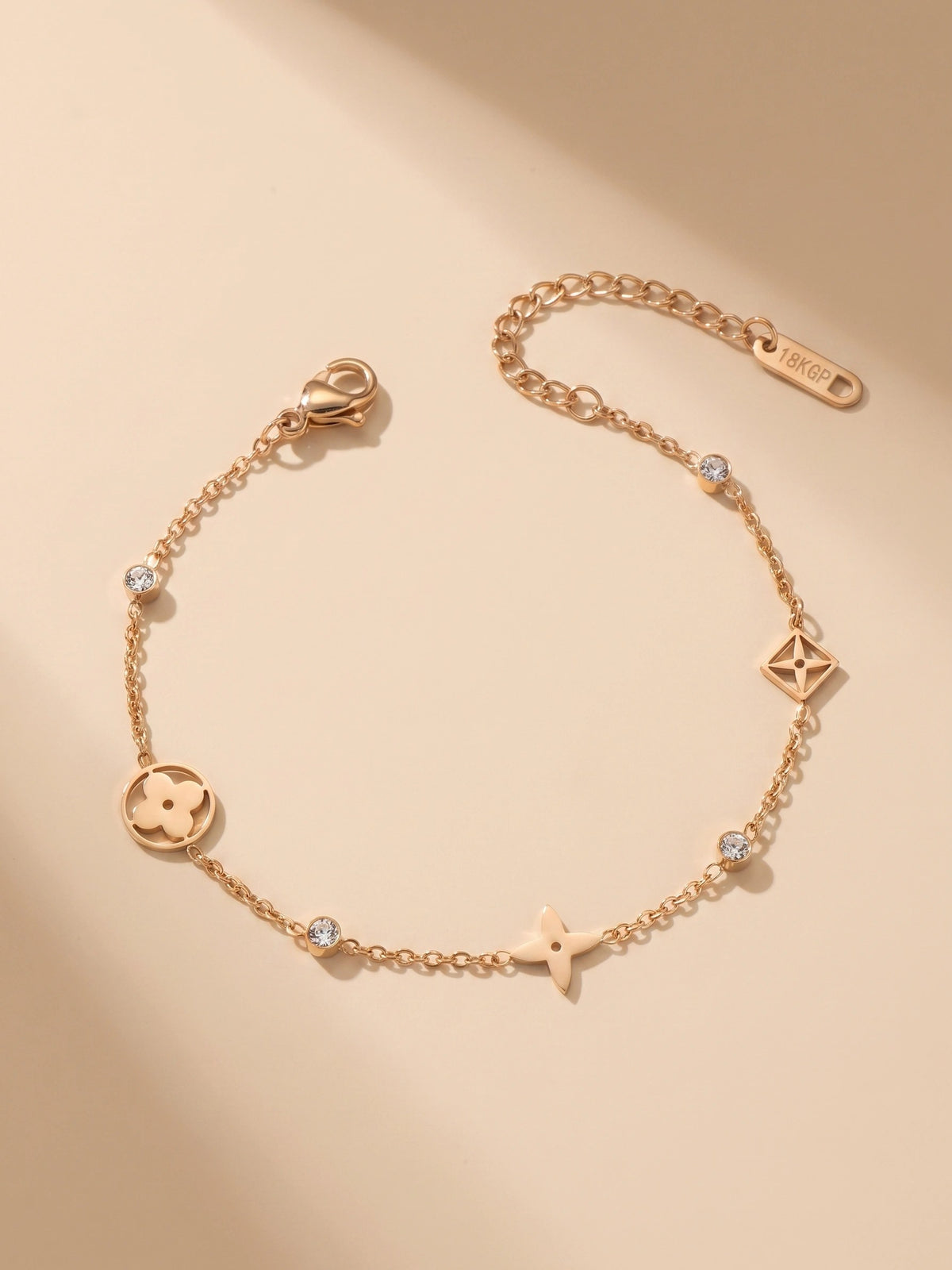 MYKI Elegant Floral Diamond Charm Bracelet (MKBRAD497RG)