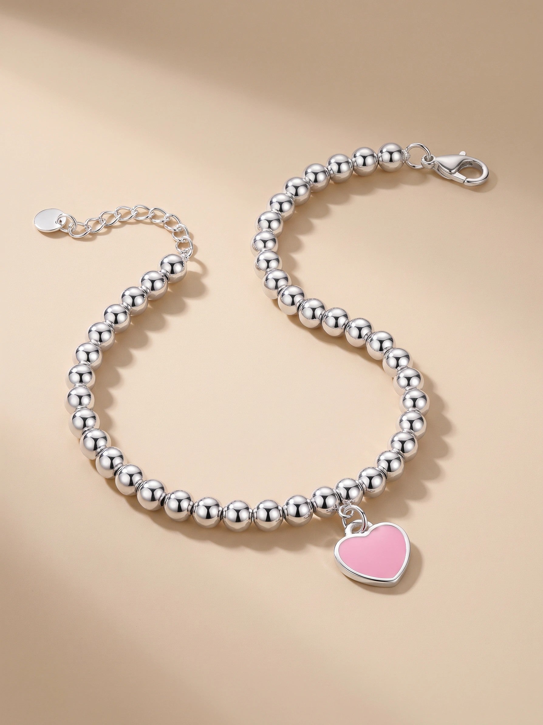 MYKI Elegant Silver Beaded Bracelet Heart Charm (MKBRAD545)
