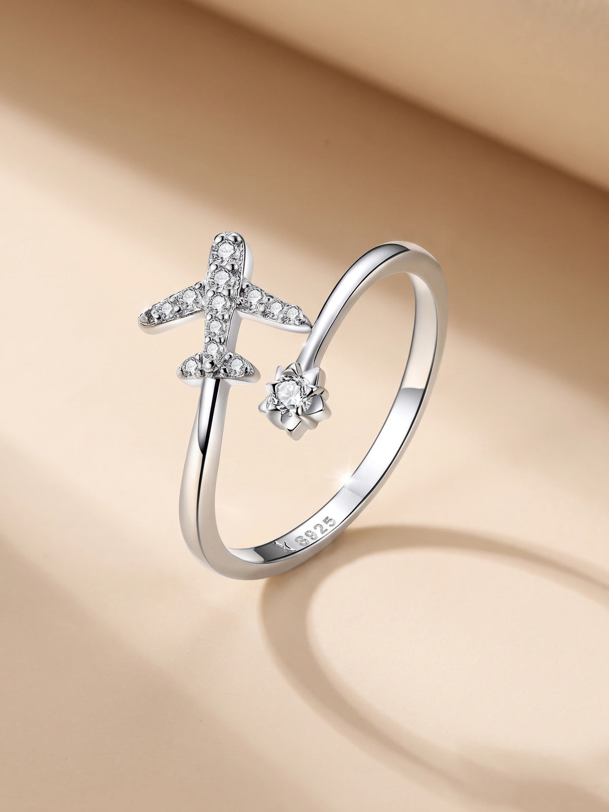 MYKI Airplane Crystal Open Ring for Women & Girls (MKR658S)