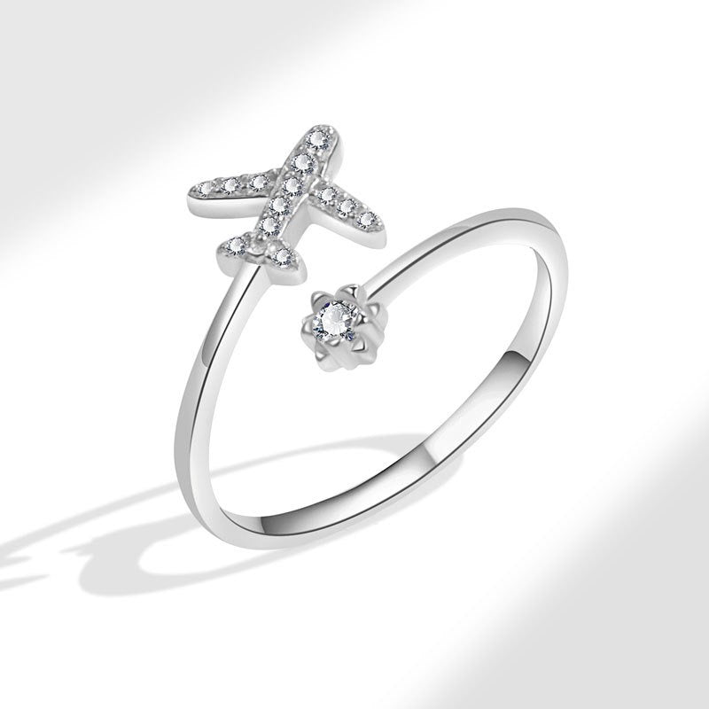 MYKI Airplane Crystal Open Ring for Women & Girls (MKR658S)