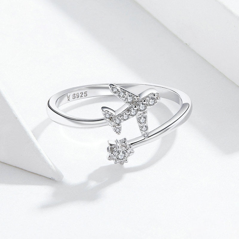 MYKI Airplane Crystal Open Ring for Women & Girls (MKR658S)