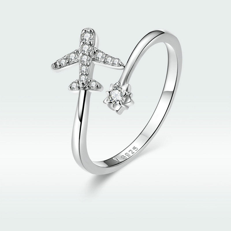 MYKI Airplane Crystal Open Ring for Women & Girls (MKR658S)