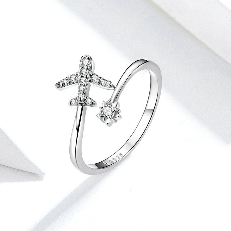 MYKI Airplane Crystal Open Ring for Women & Girls (MKR658S)