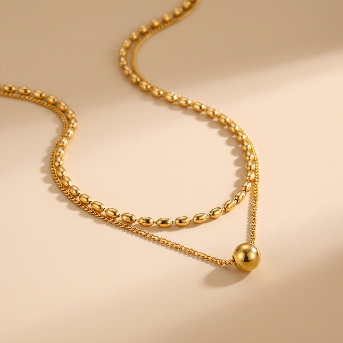 MYKI Anti-Tarnish Double Layer Necklace with Bead Charm (MK707G-SSYI)