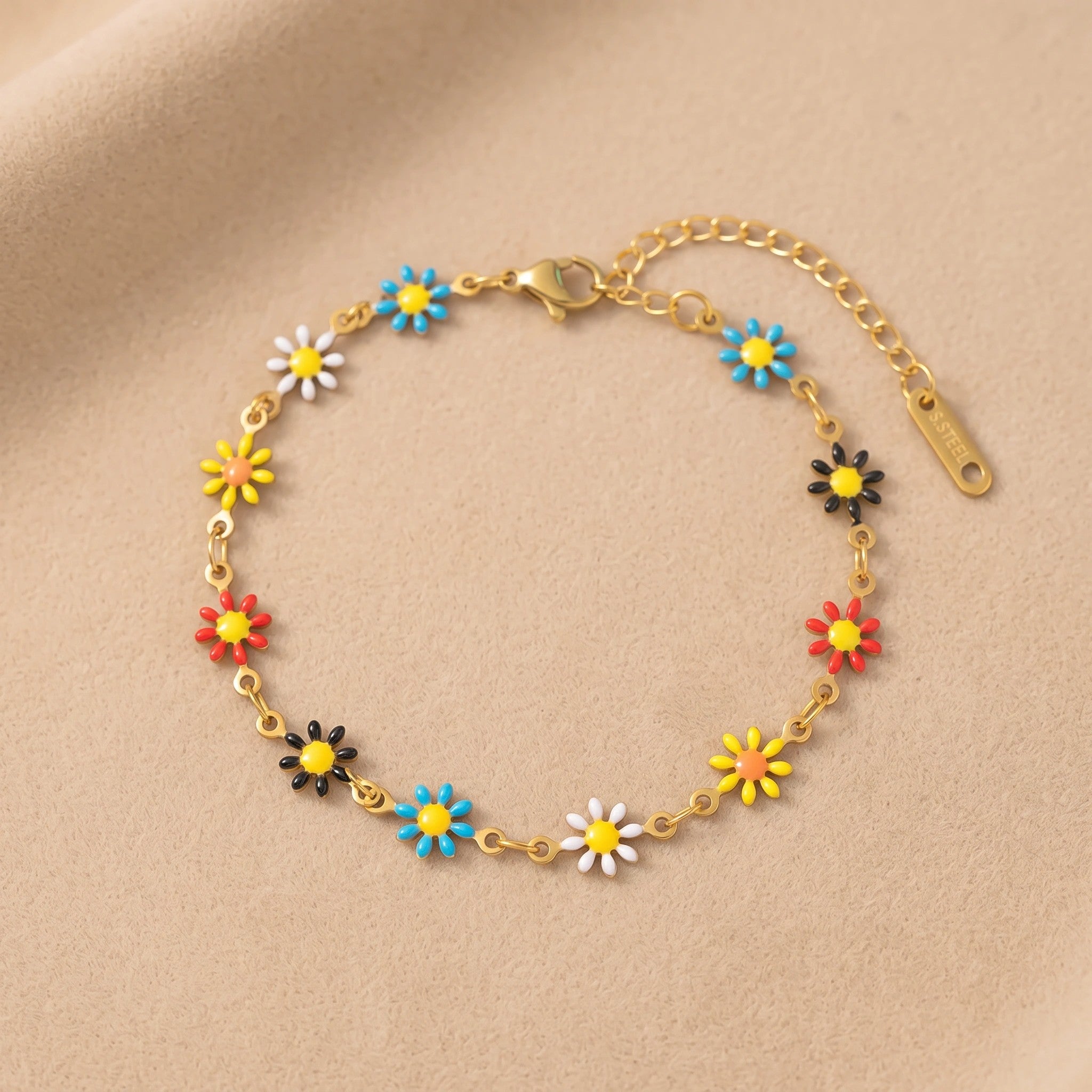 MYKI Gold Plated Multi Color Daisy Chain Bracelet | Anti Tarnish Finish(MKBRAD708G-SSYI)