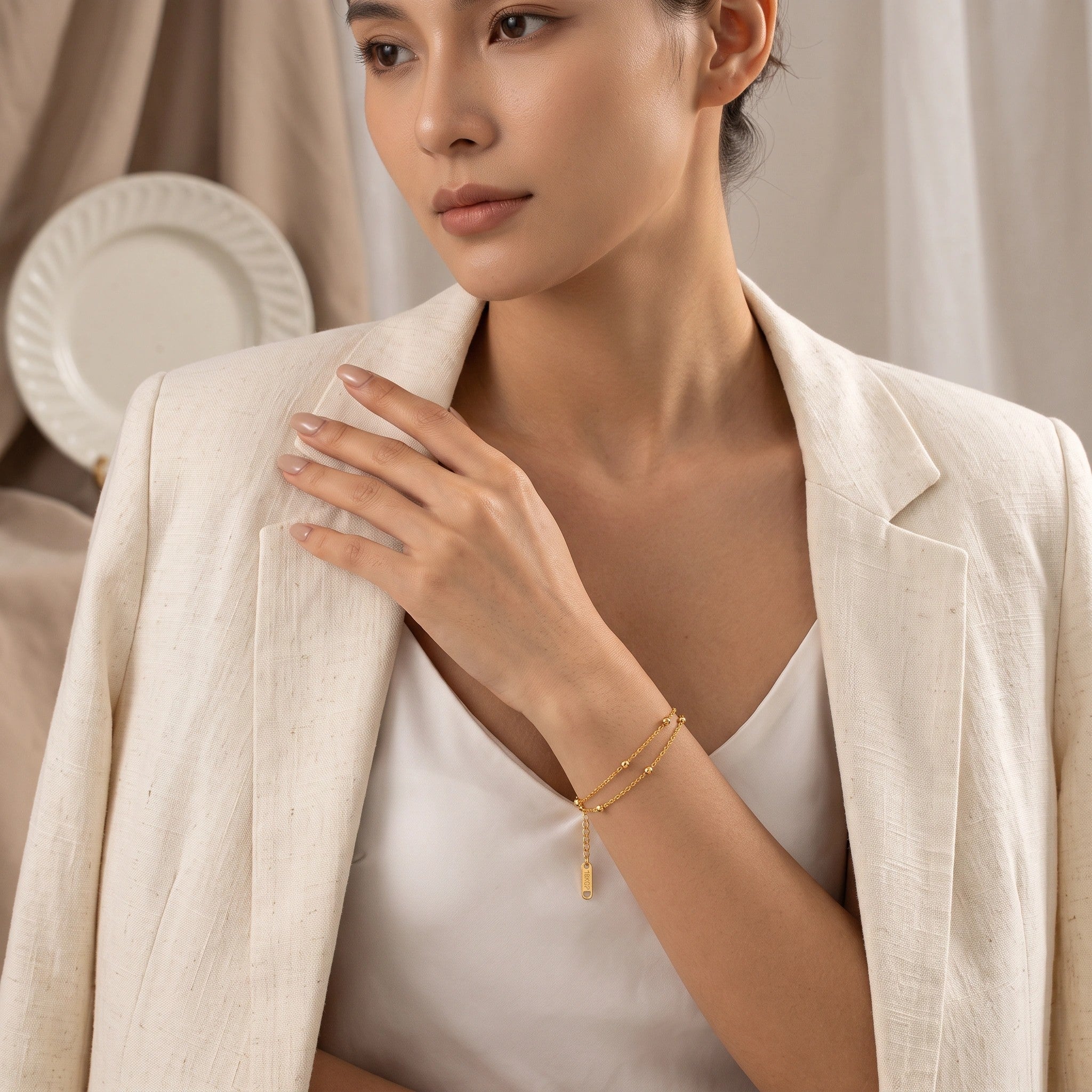 MYKI Gold Plated Double Chain Bead Bracelet | Anti Tarnish Finish(MKBRAD709G-SSYI)