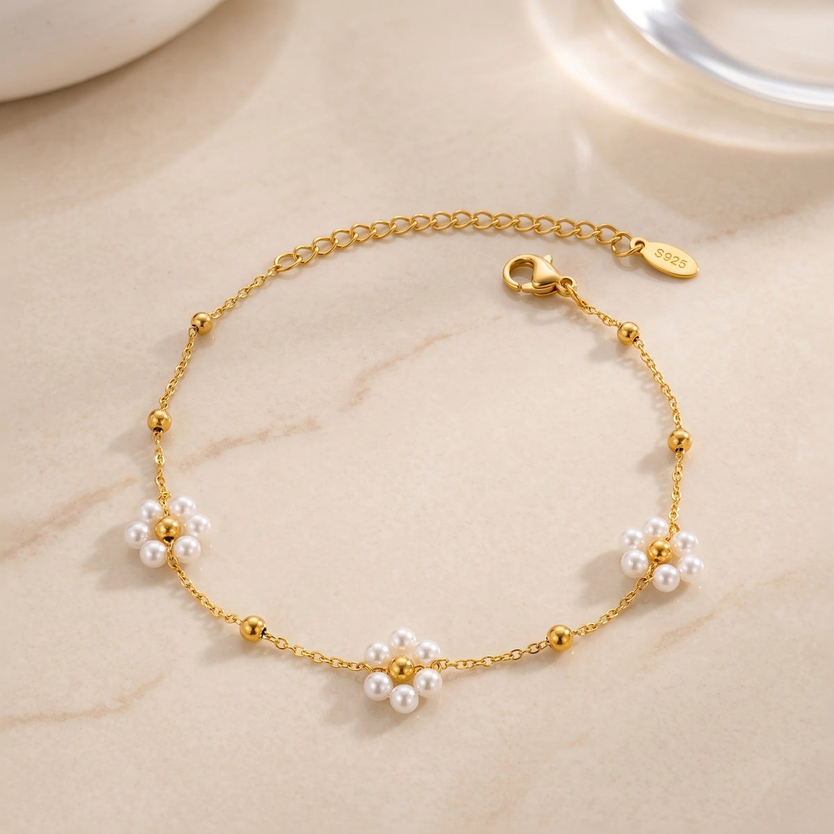 MYKI Gold Plated Pearl Flower Chain Bracelet | Anti Tarnish Finish(MKBRAD710G-SSYI)