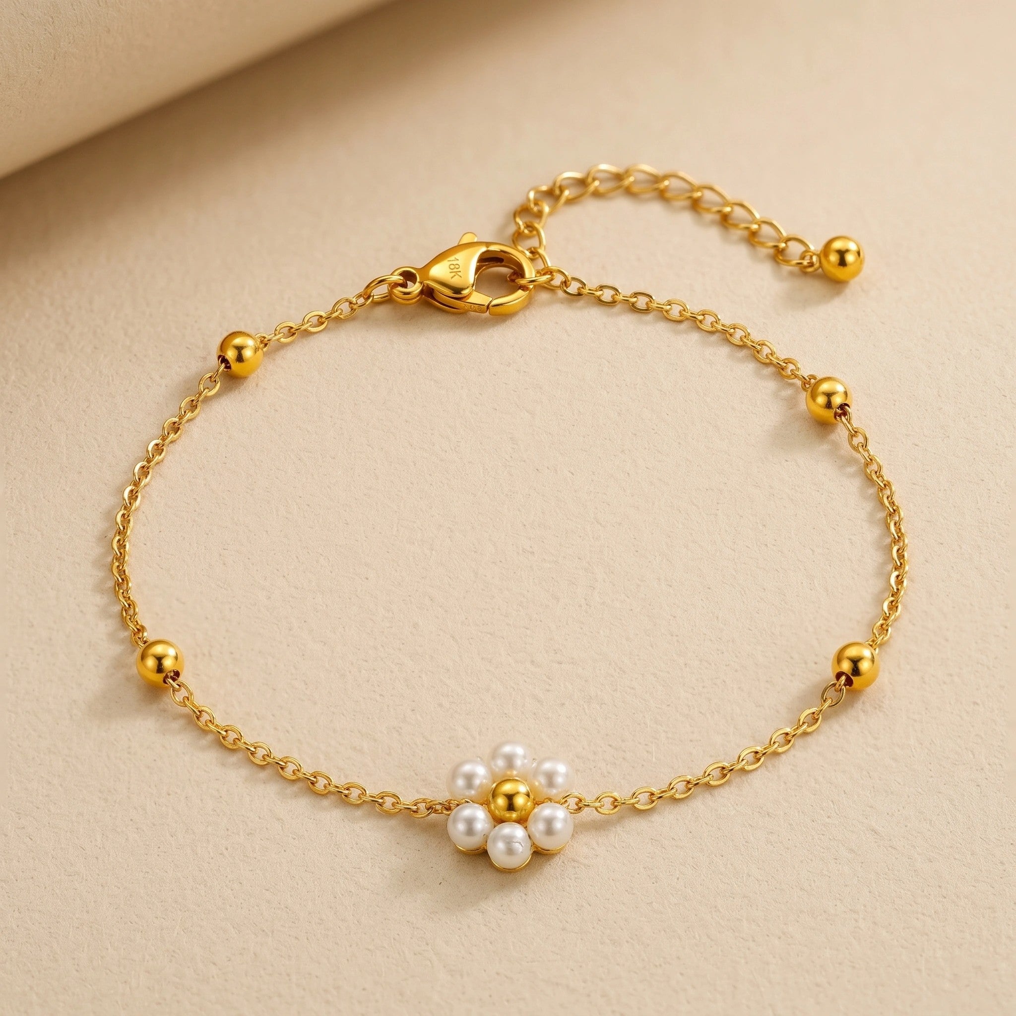 MYKI Gold Plated Single Pearl Flower Bracelet | Anti Tarnish Finish(MKBRAD711G-SSYI)