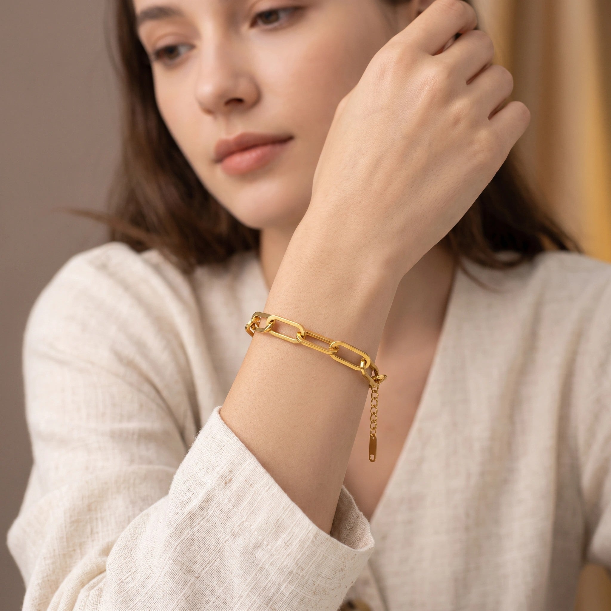 MYKI Gold Plated Paperclip Chain Bracelet | Anti Tarnish Finish(MKBRAD712G-SSYI)