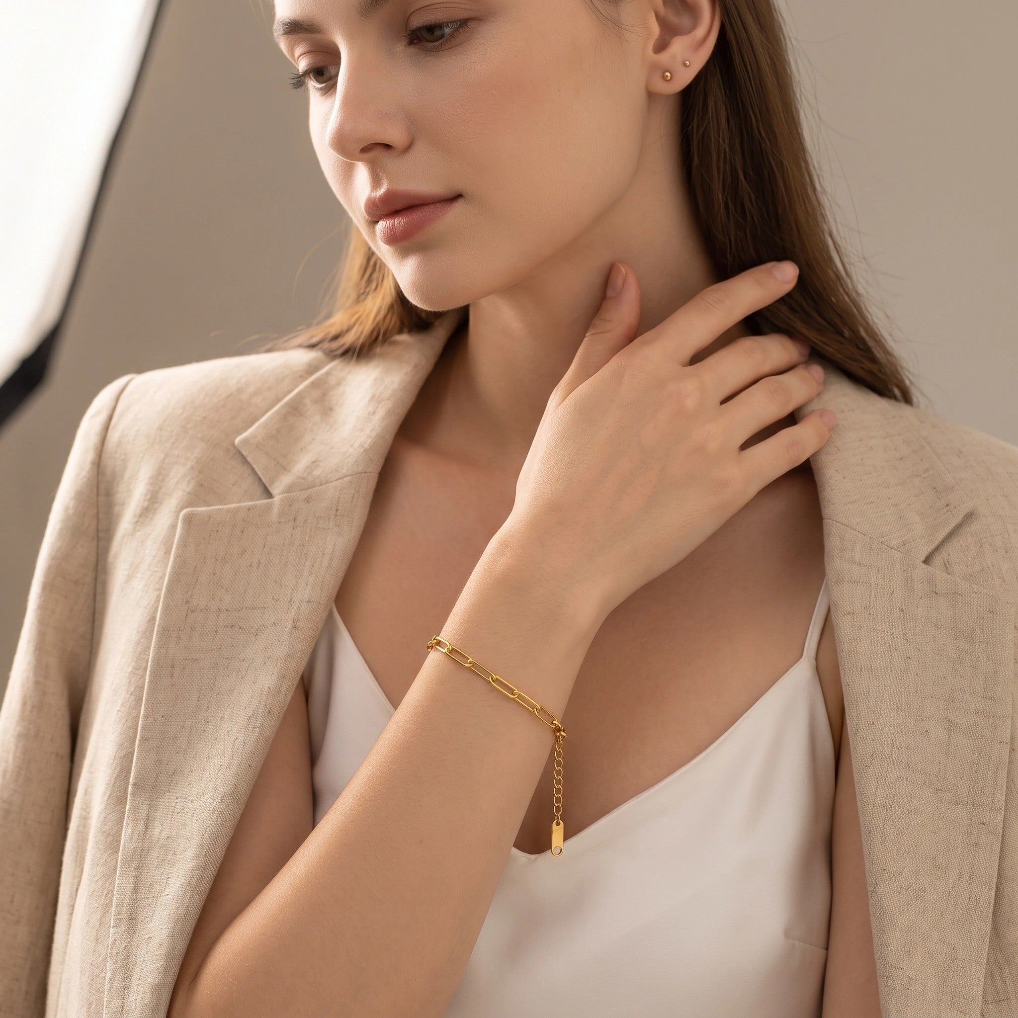 MYKI Gold Plated Oval Link Chain Bracelet | Anti Tarnish Finish(MKBRAD714G-SSYI)