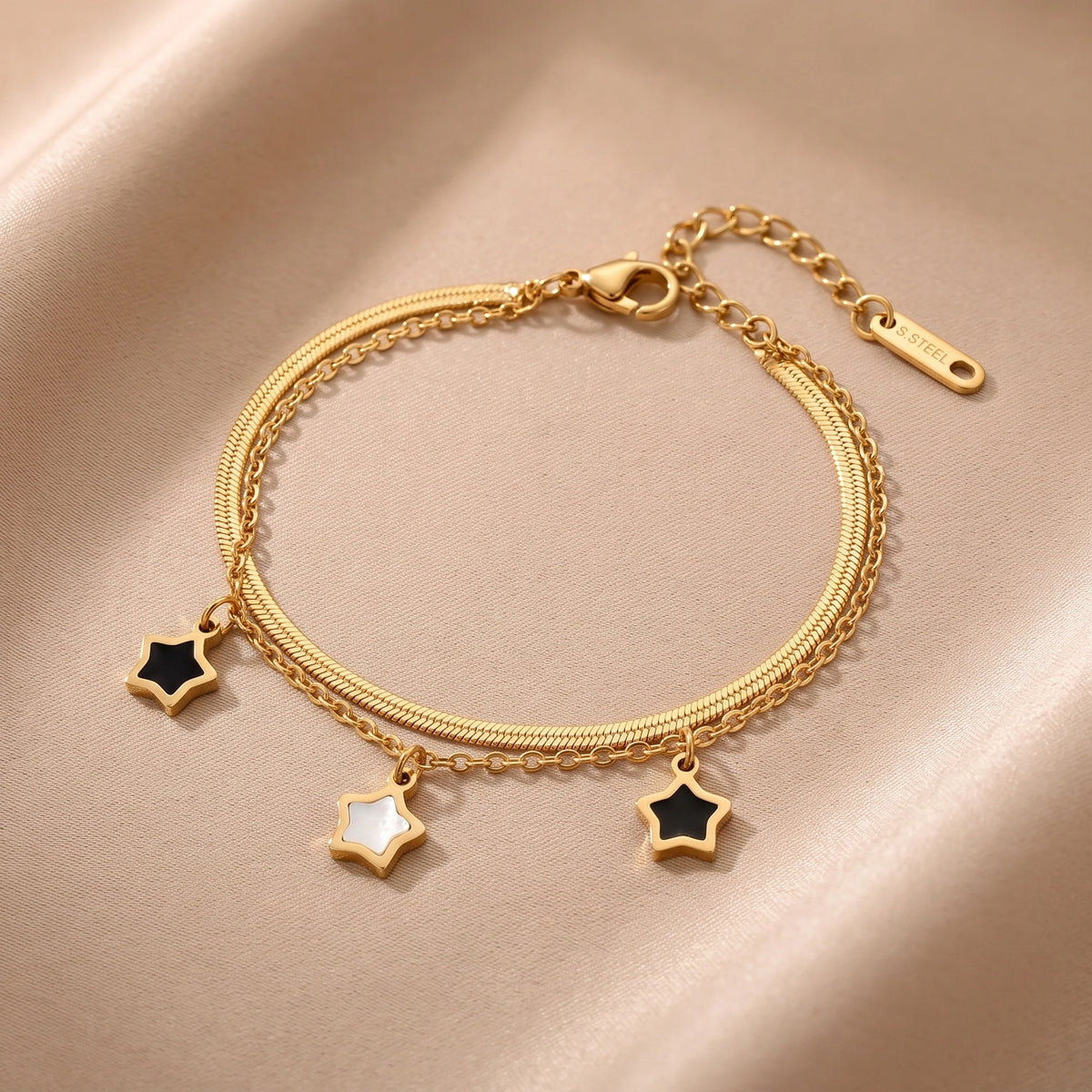 MYKI Gold-Plated Double Layer Star Charm Bracelet | Anti-Tarnish(MKBRAD722G-SSYI)