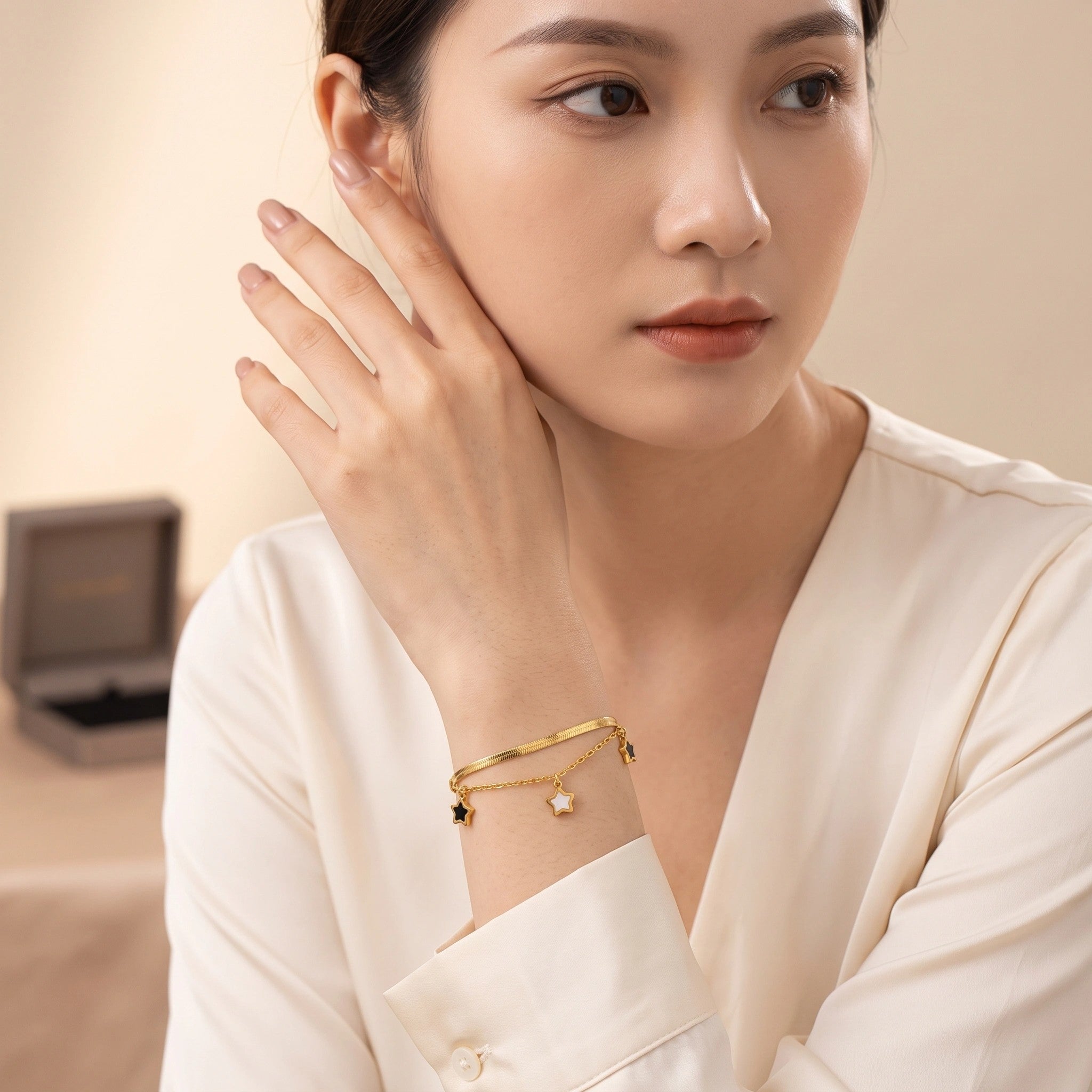 MYKI Gold-Plated Double Layer Star Charm Bracelet | Anti-Tarnish(MKBRAD722G-SSYI)